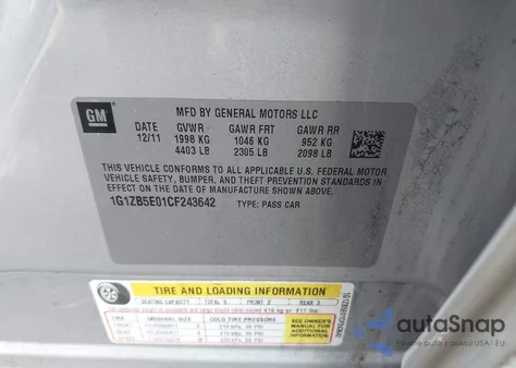 2012 Chevrolet Malibu Ls from USA, damaged, VIN 1G1ZB5E01CF243642